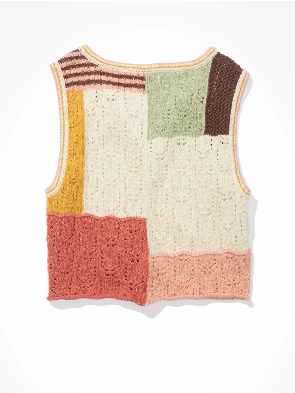 American Eagle Crochet Patchwork Button Up Sweater Vest Size Medium - Picture 6 of 16